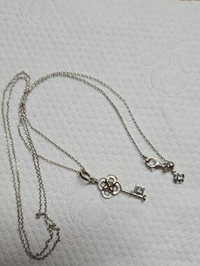 Pandora Silver Key Pendant Necklace with Floral Detail